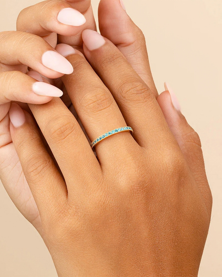 Sterling Silver 2.5mm Thin Aquamarine CZ Band Ring