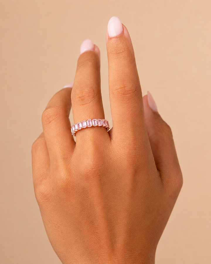 Sterling Silver Rio Baguette Pink Sapphire CZ Ring