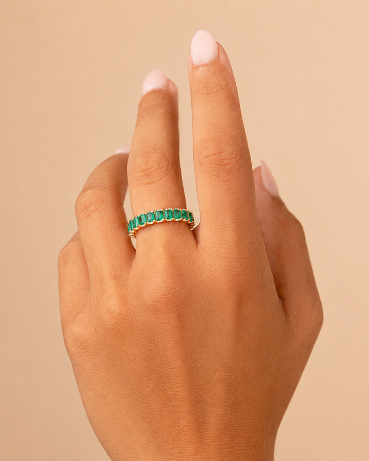 Sterling Silver Rio Baguette Emerald CZ Ring