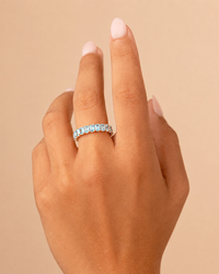 Sterling Silver Rio Baguette Aquamarine CZ Ring