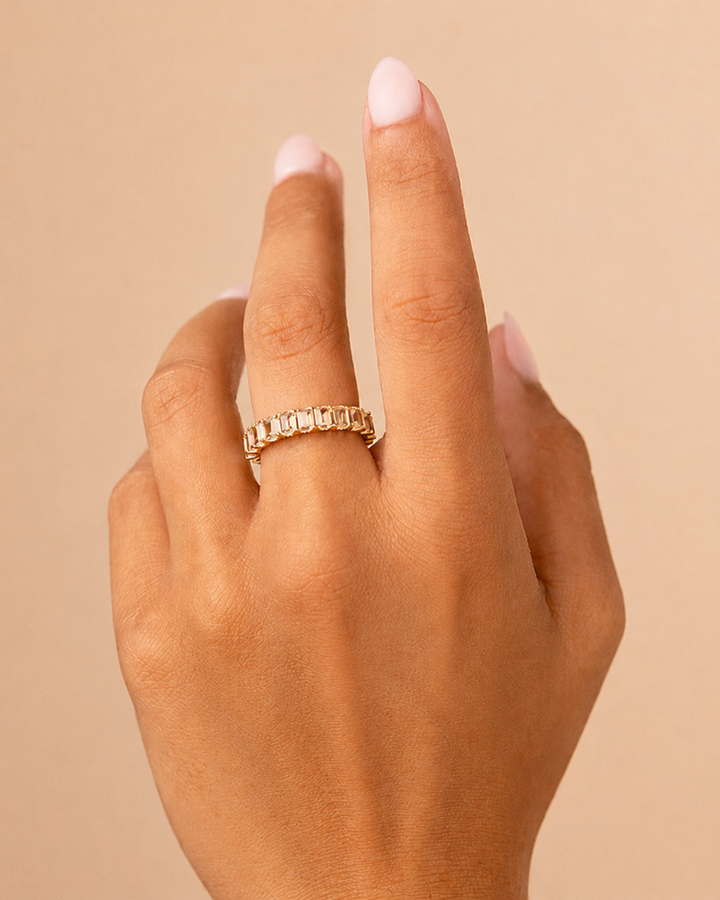 Sterling Silver Rio Baguette Champagne CZ Ring