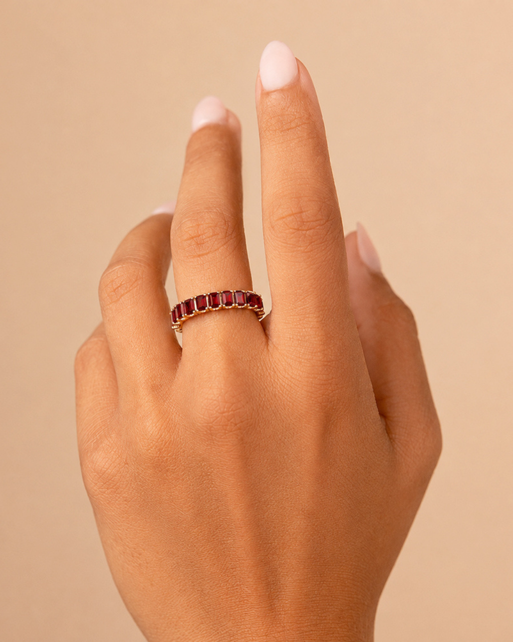 Sterling Silver Rio Baguette Garnet CZ Ring
