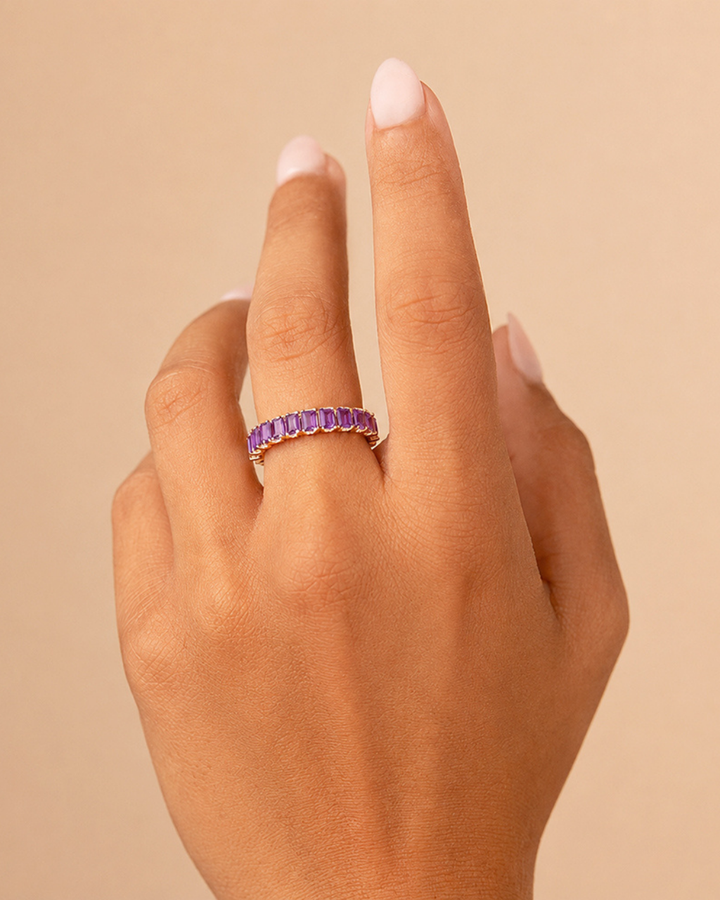 Sterling Silver Rio Baguette Amethyst CZ Ring