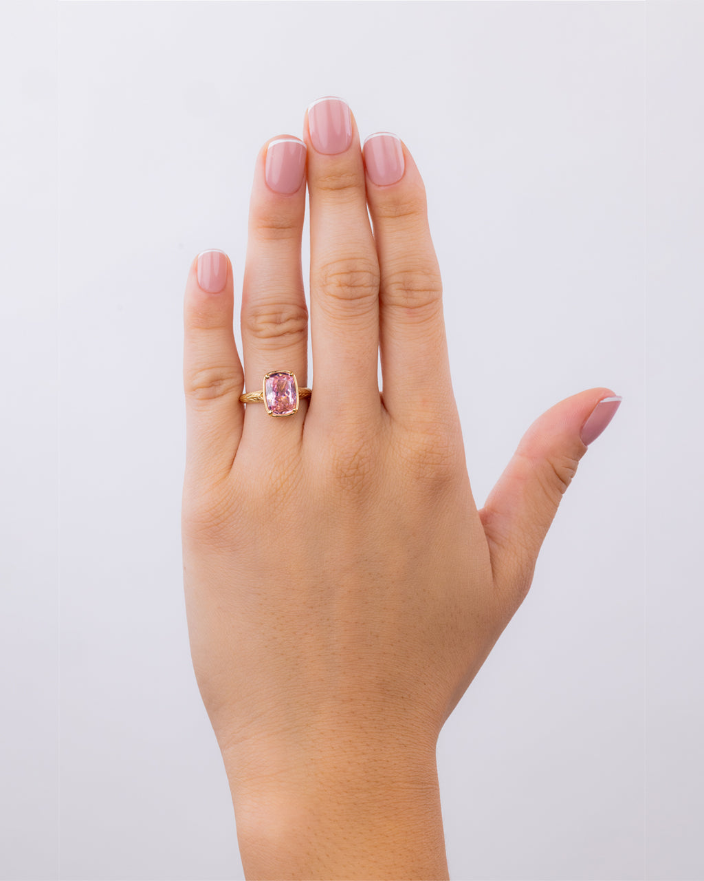 Sterling Silver Midi Elongated Cushion Pink Sapphire CZ Ring