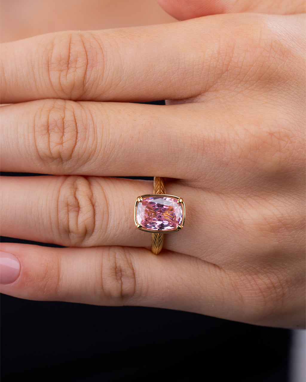 Sterling Silver Midi Elongated Cushion Pink Sapphire CZ Ring