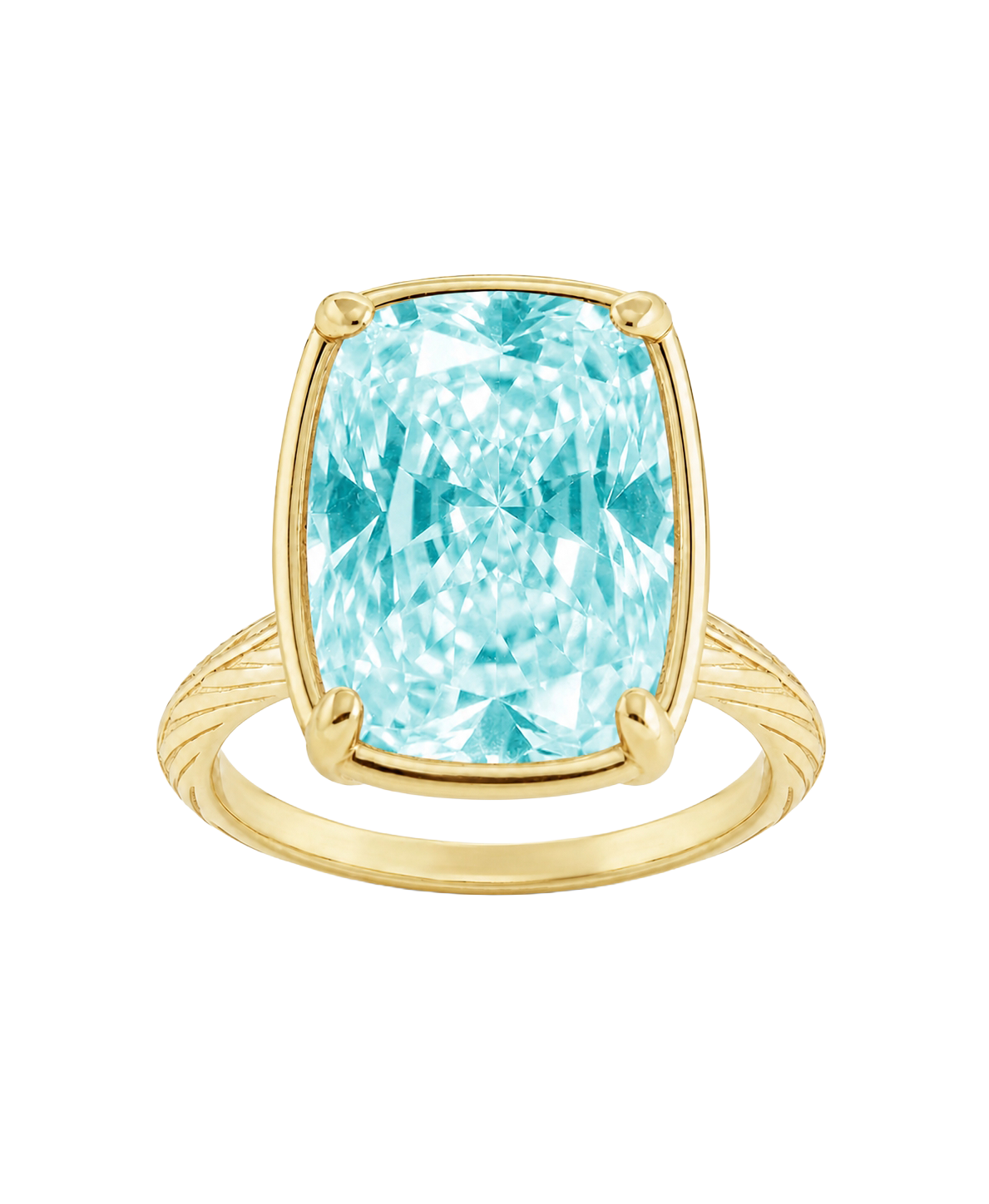 Sterling Silver Midi Elongated Cushion Aquamarine CZ Ring