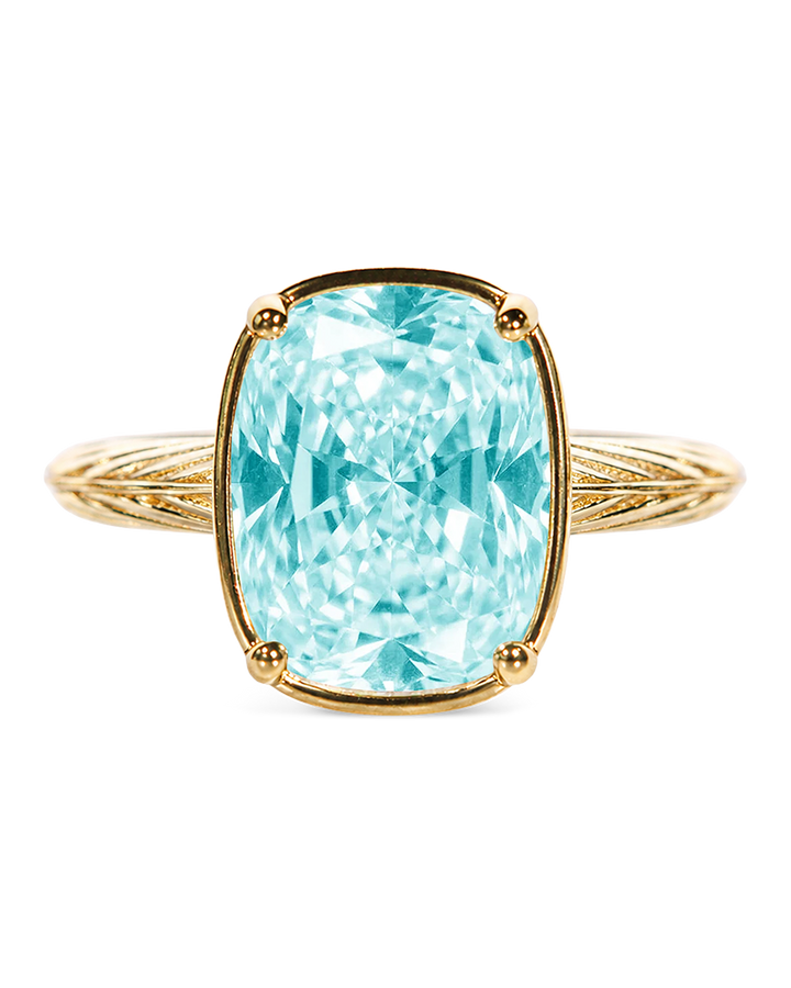 Sterling Silver Midi Elongated Cushion Aquamarine CZ Ring