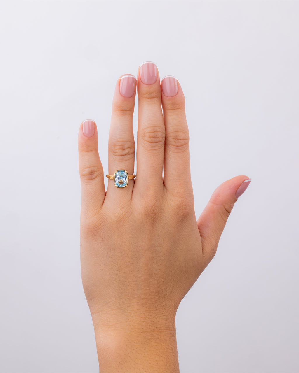 Sterling Silver Midi Elongated Cushion Aquamarine CZ Ring