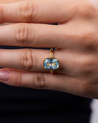 Sterling Silver Midi Elongated Cushion Aquamarine CZ Ring