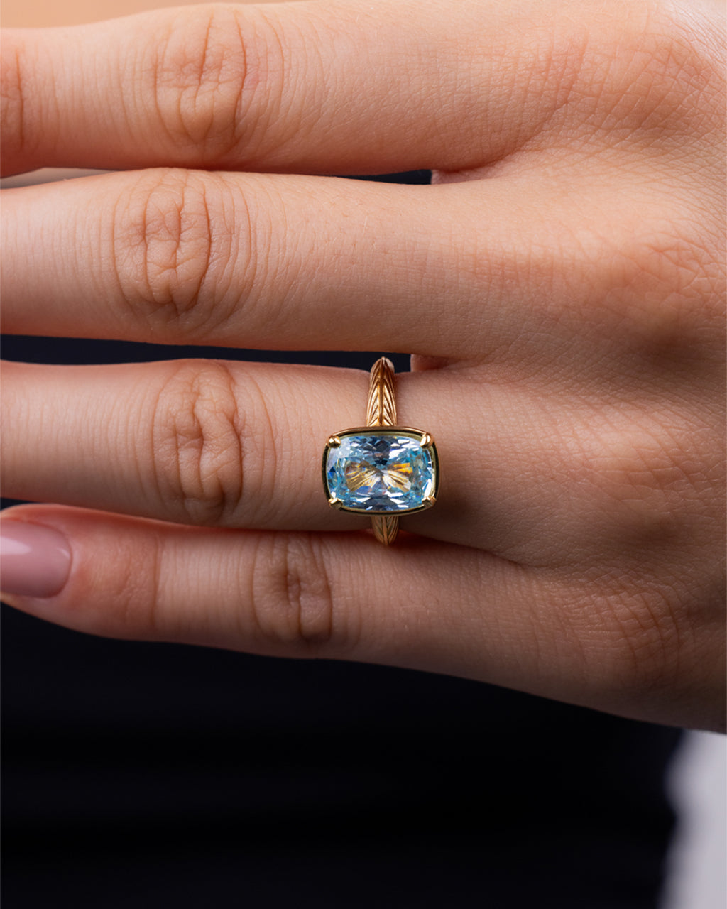 Sterling Silver Midi Elongated Cushion Aquamarine CZ Ring