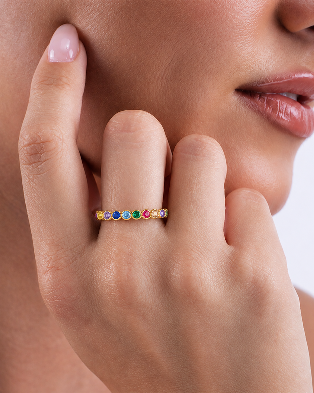 Sterling Silver Helene Bezel Rainbow CZ Ring
