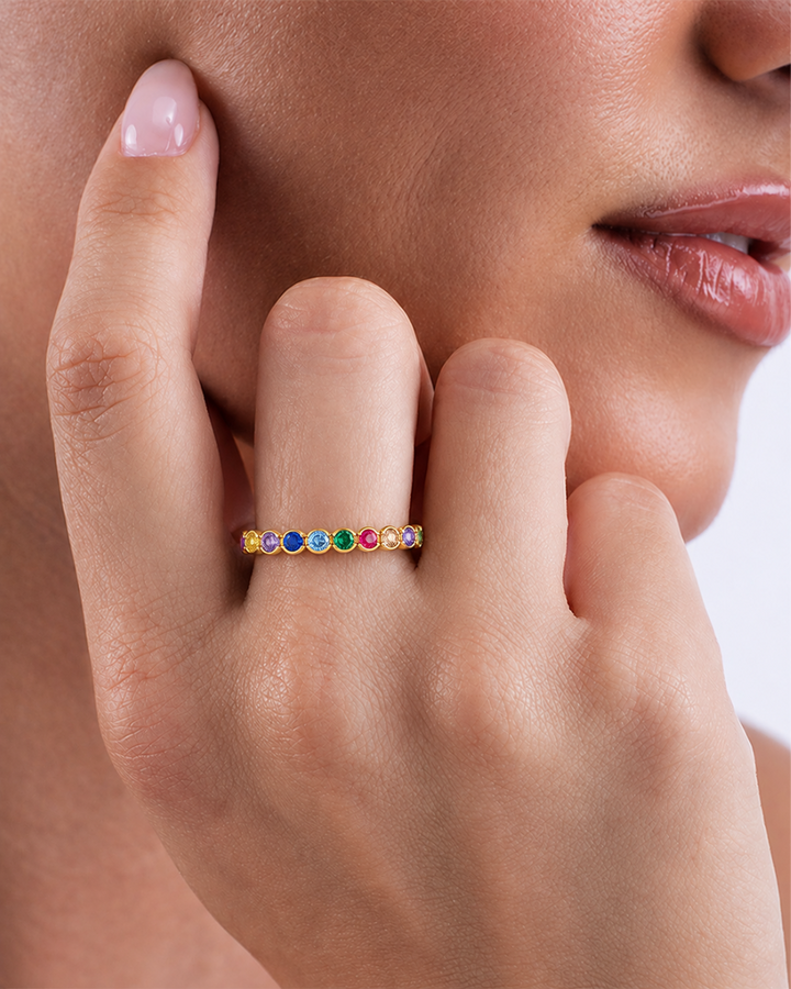 Sterling Silver Helene Bezel Rainbow CZ Ring