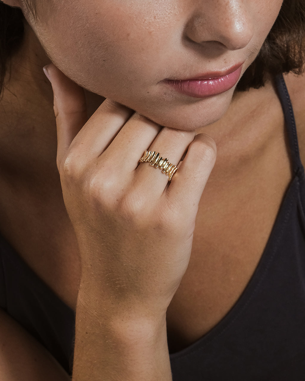 Woman Wearing Joss Staggered Band Ring