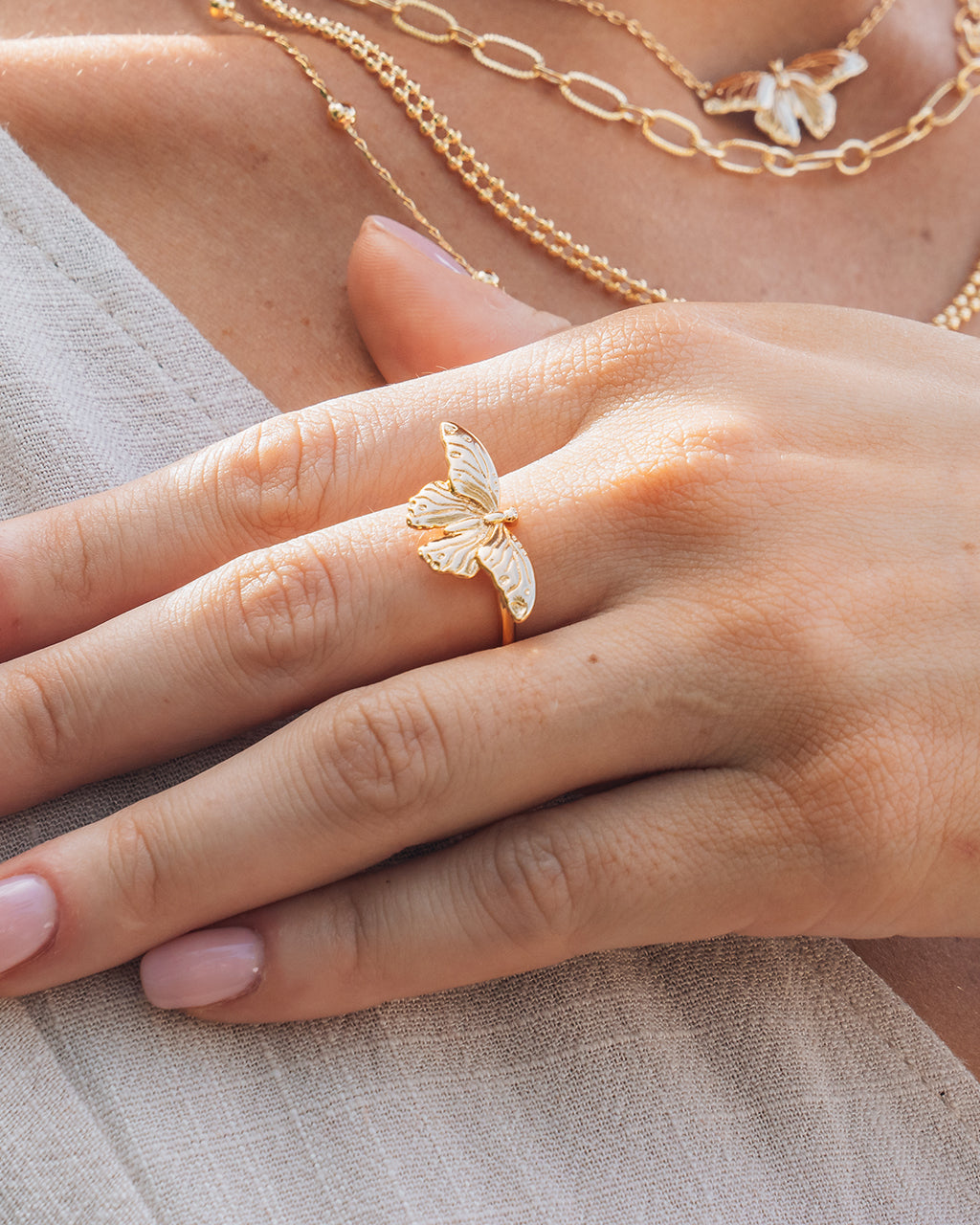 Woman Wearing Rowena Butterfly Ring