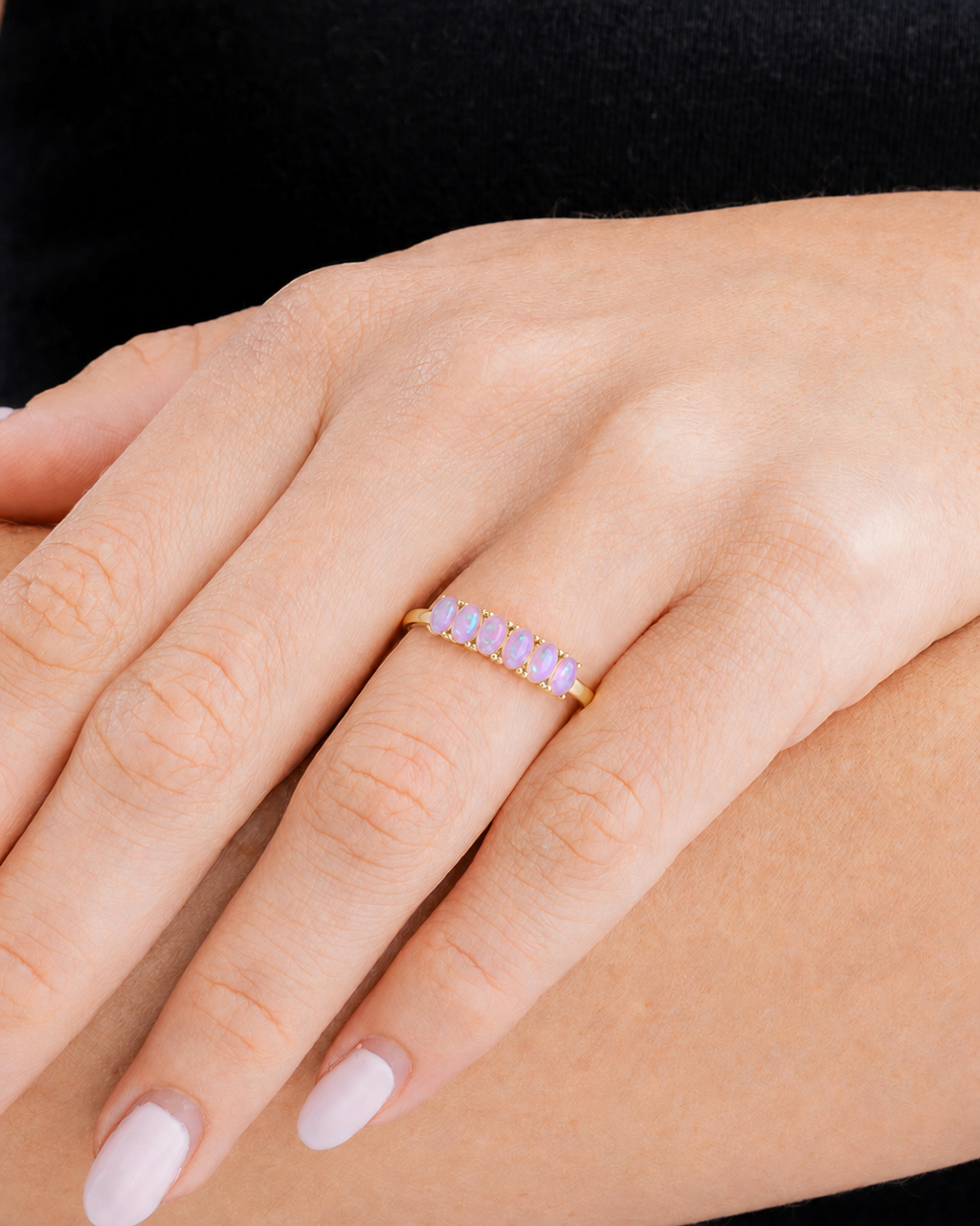Sterling Silver Pink Opal Cluster Ring