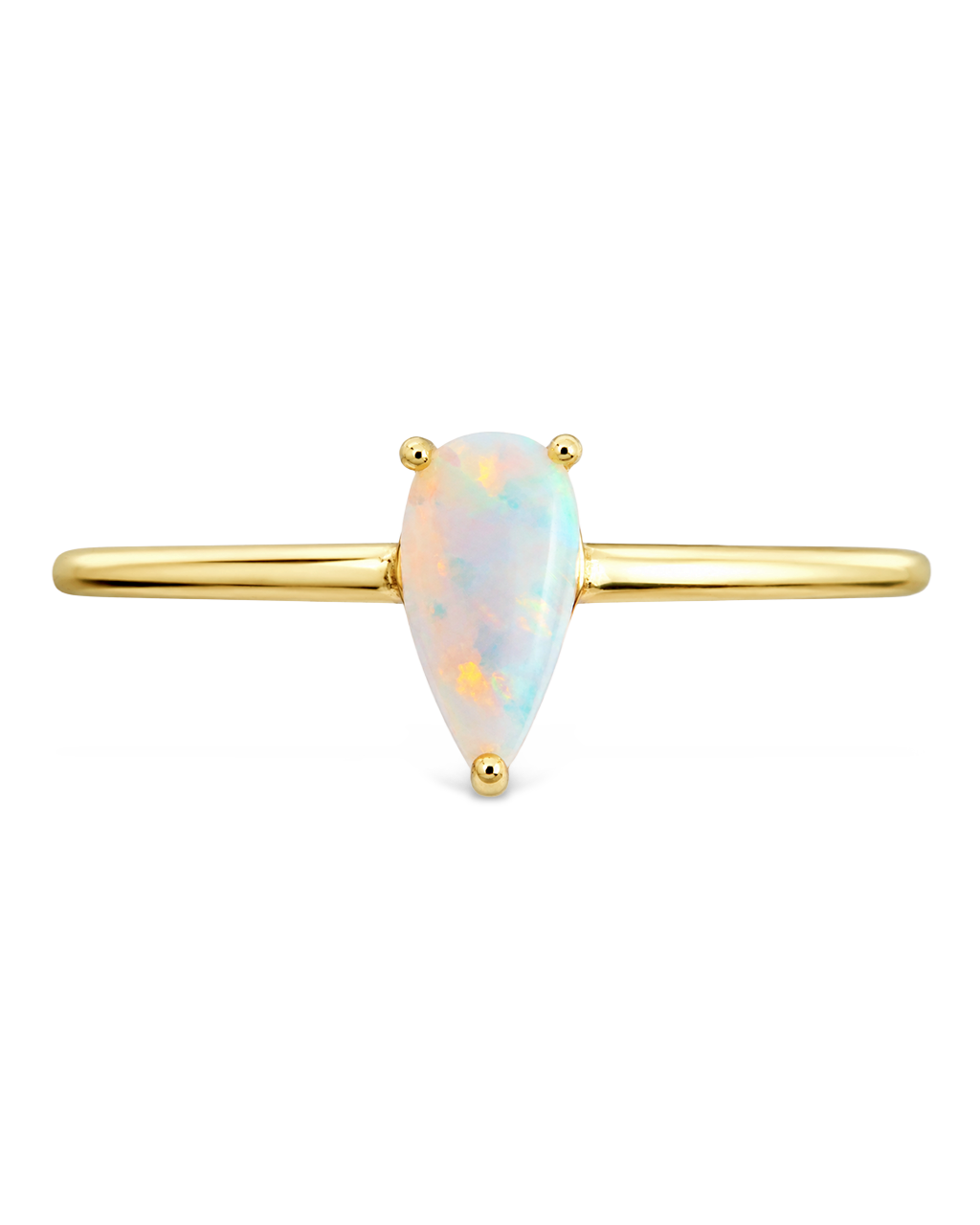 Sterling Silver White Opal Pear Ring