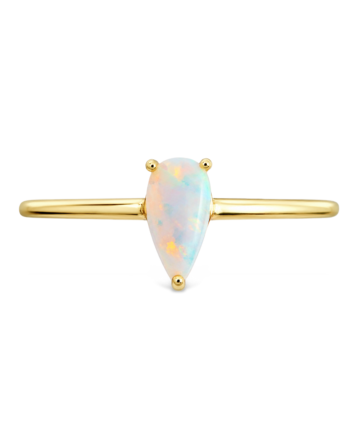 Sterling Silver White Opal Pear Ring