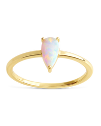 Sterling Silver White Opal Pear Ring