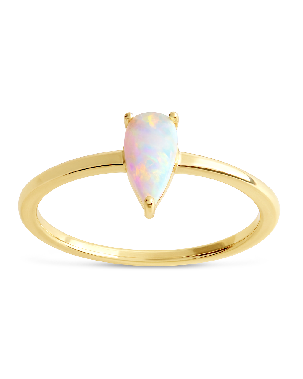 Sterling Silver White Opal Pear Ring
