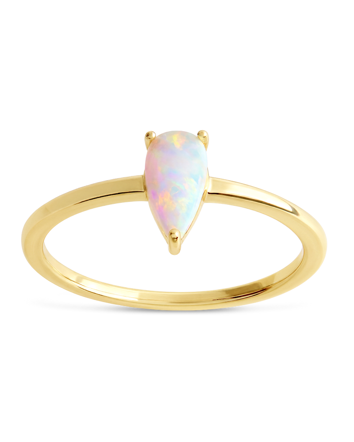 Sterling Silver White Opal Pear Ring