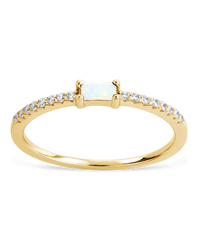 Sterling Silver Thin Opal CZ Stacking Birthstone Ring