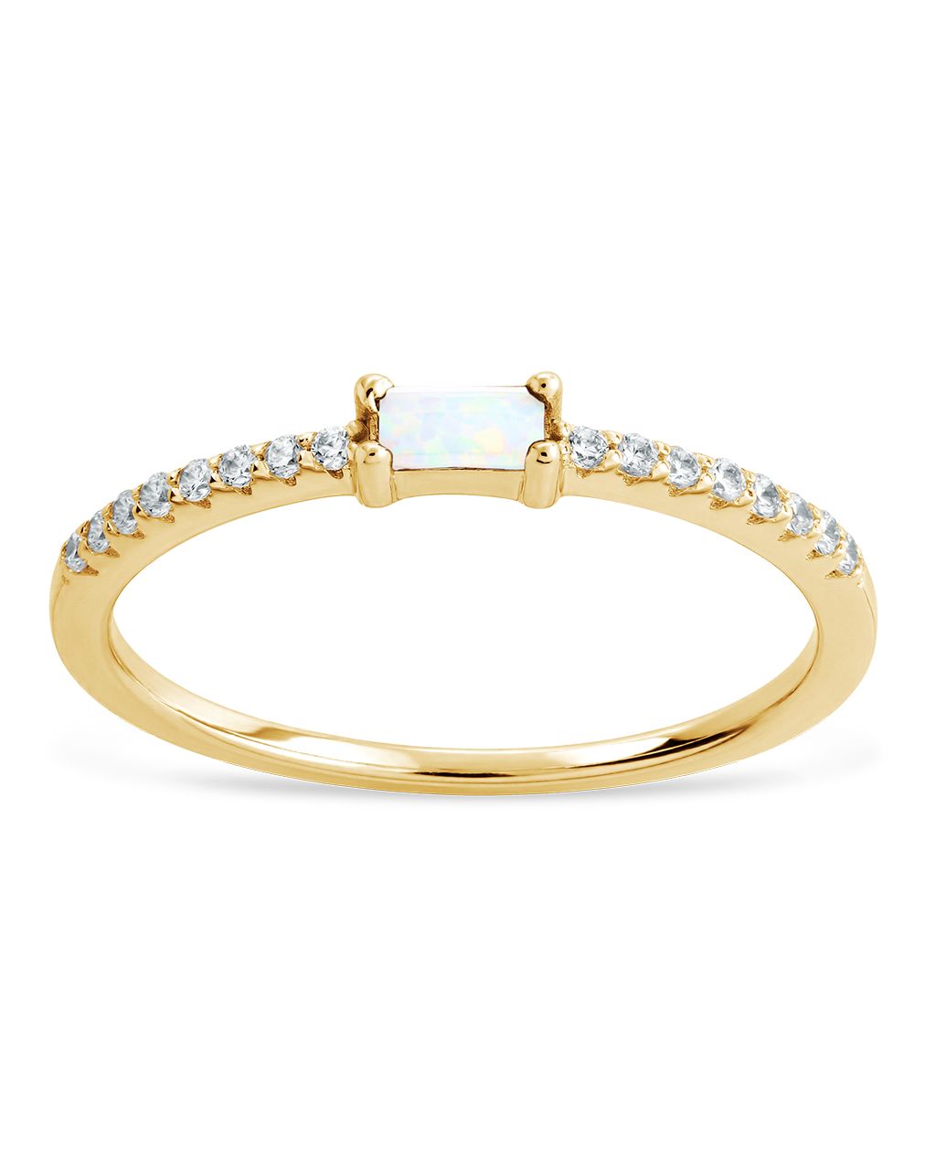 Sterling Silver Thin Opal CZ Stacking Birthstone Ring