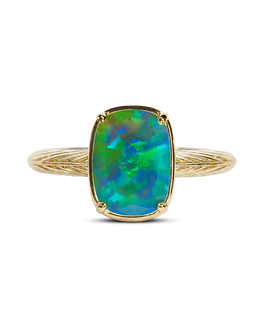 Sterling Silver Mini Green Opal Elongated Cushion Ring