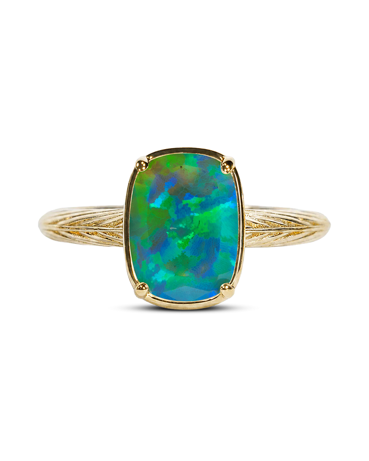 Sterling Silver Mini Green Opal Elongated Cushion Ring