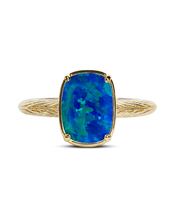 Sterling Silver Mini Green Turquoise Opal Elongated Cushion Ring