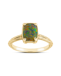 Sterling Silver Mini Greenish Brown Opal Elongated Cushion Ring