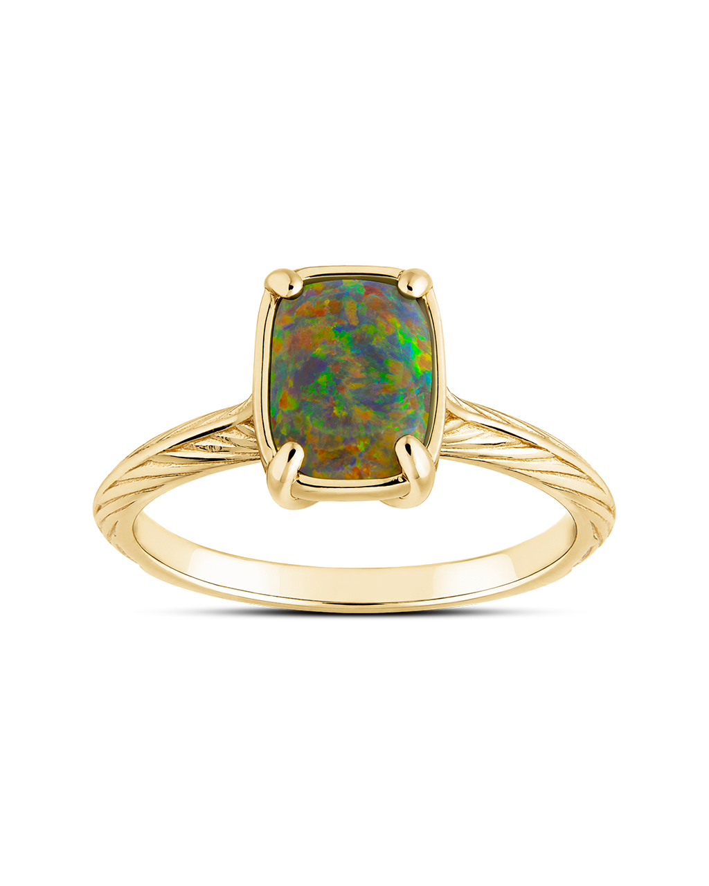 Sterling Silver Mini Greenish Brown Opal Elongated Cushion Ring