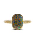Sterling Silver Mini Greenish Brown Opal Elongated Cushion Ring