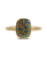 Sterling Silver Mini Greenish Brown Opal Elongated Cushion Ring