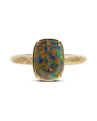 Sterling Silver Mini Greenish Brown Opal Elongated Cushion Ring