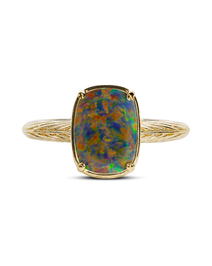 Sterling Silver Mini Greenish Brown Opal Elongated Cushion Ring