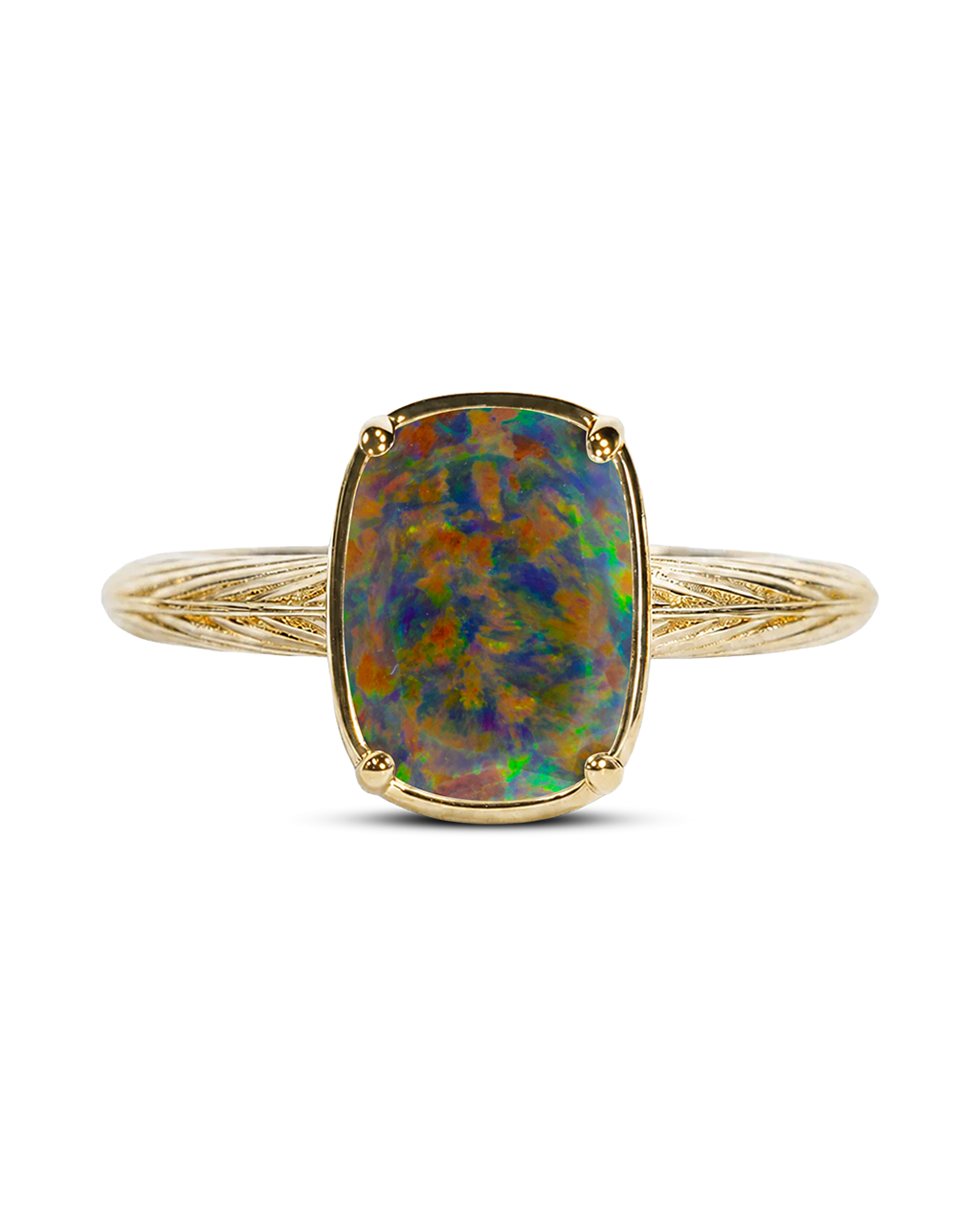 Sterling Silver Mini Greenish Brown Opal Elongated Cushion Ring