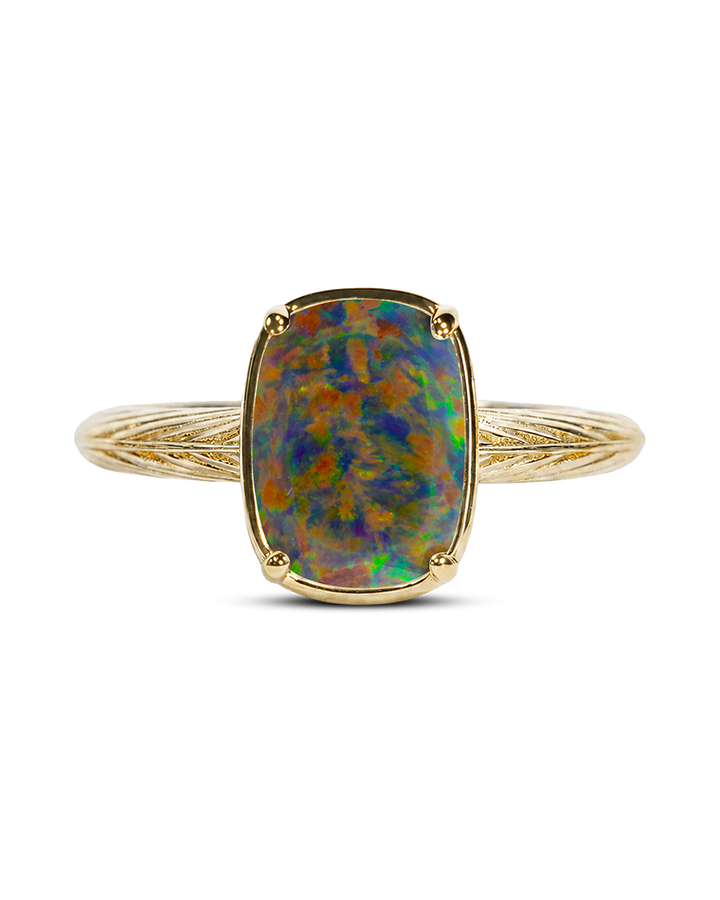 Sterling Silver Mini Greenish Brown Opal Elongated Cushion Ring