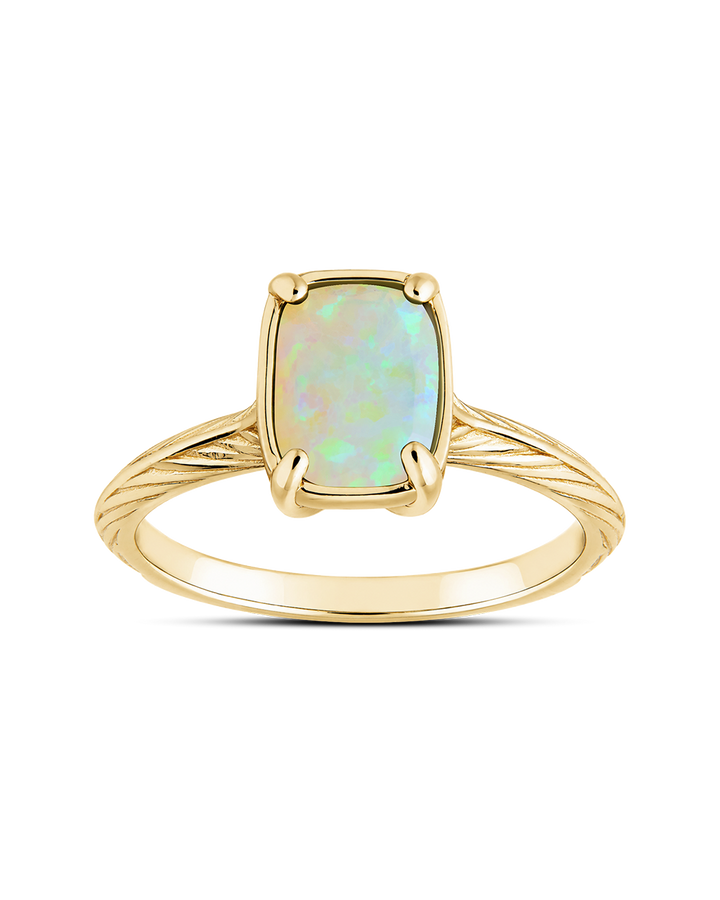 Sterling Silver Mini Champagne Fire Opal Elongated Cushion Ring