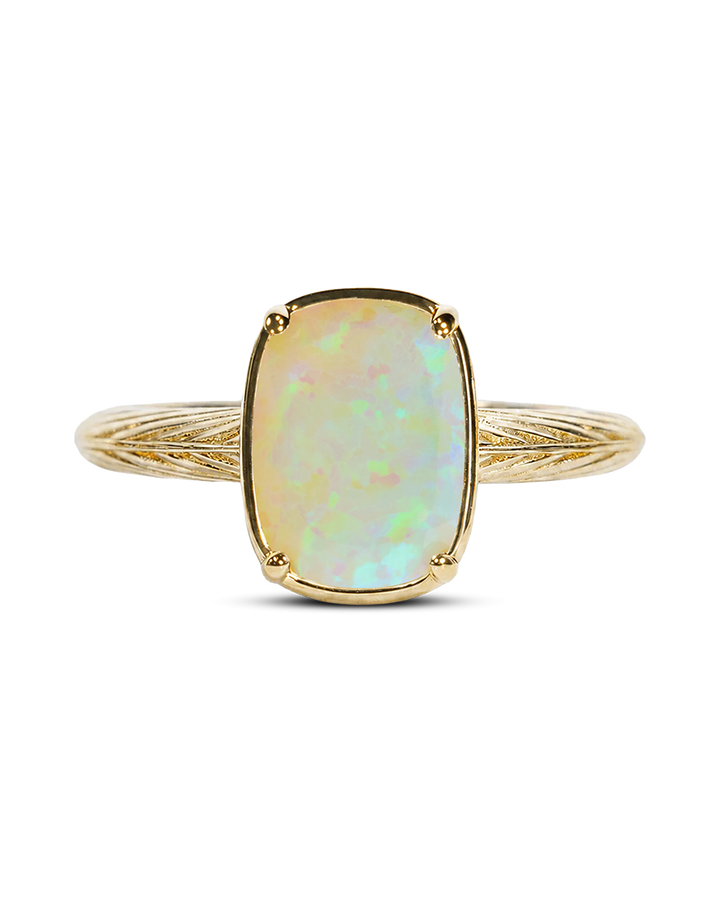 Sterling Silver Mini Champagne Fire Opal Elongated Cushion Ring