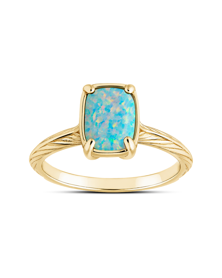 Sterling Silver Mini Icy Blue Opal Elongated Cushion Ring