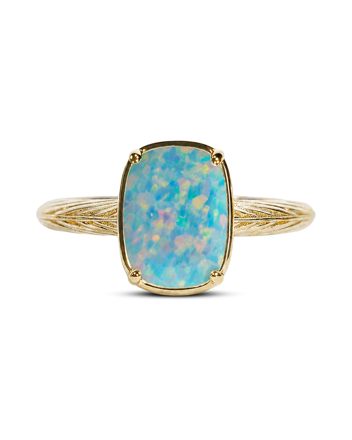 Sterling Silver Mini Icy Blue Opal Elongated Cushion Ring