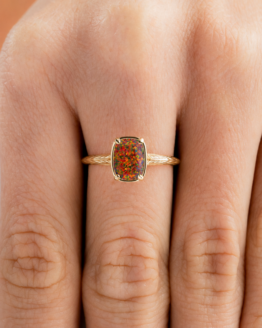 Sterling Silver Mini Brown Opal Elongated Cushion Ring