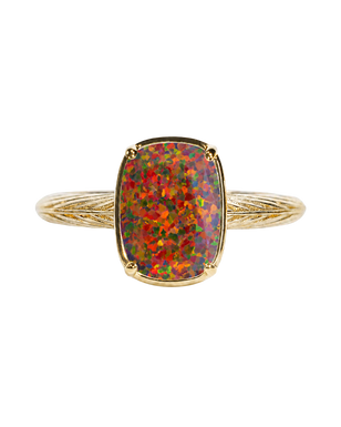 Sterling Silver Mini Brown Opal Elongated Cushion Ring