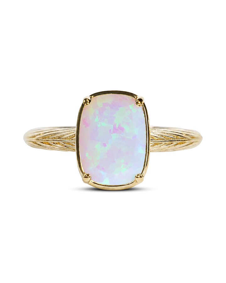 Sterling Silver Mini Milky Light Blue Opal Elongated Cushion Ring