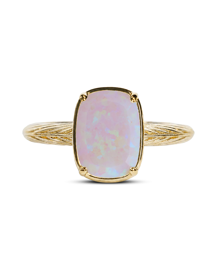Sterling Silver Mini Milky Light Violet Opal Elongated Cushion Ring
