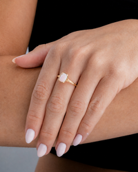 Sterling Silver Mini Milky Light Violet Opal Elongated Cushion Ring