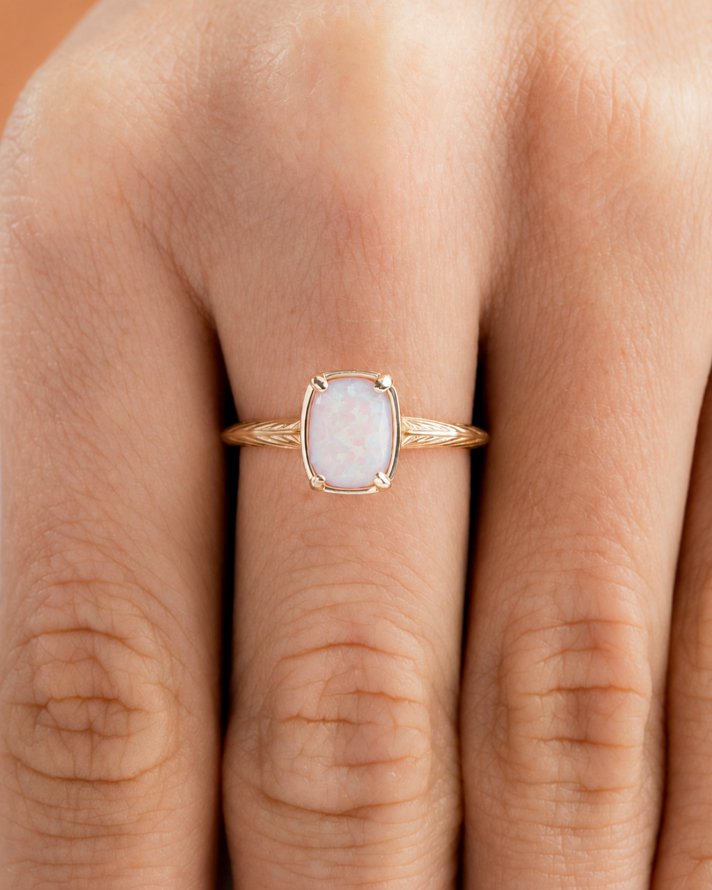 Sterling Silver Mini Milky Light Violet Opal Elongated Cushion Ring