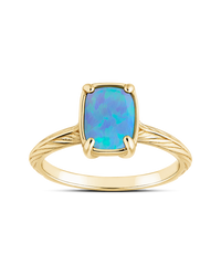 Sterling Silver Mini Ocean Blue Opal Elongated Cushion Ring