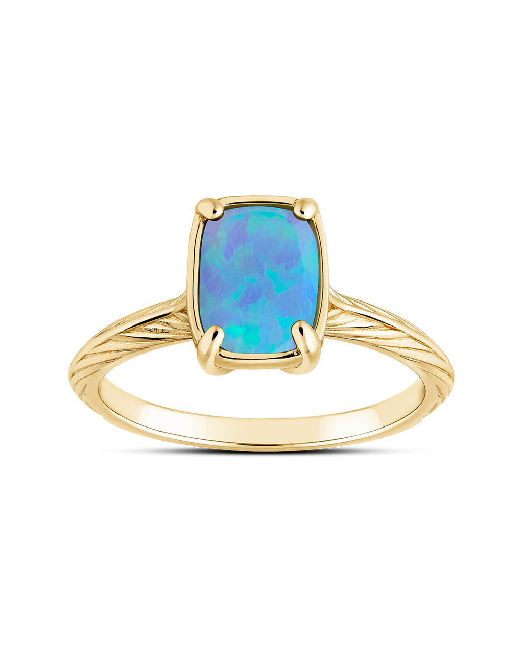 Sterling Silver Mini Ocean Blue Opal Elongated Cushion Ring