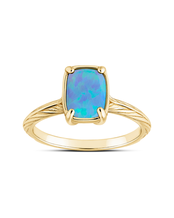Sterling Silver Mini Ocean Blue Opal Elongated Cushion Ring
